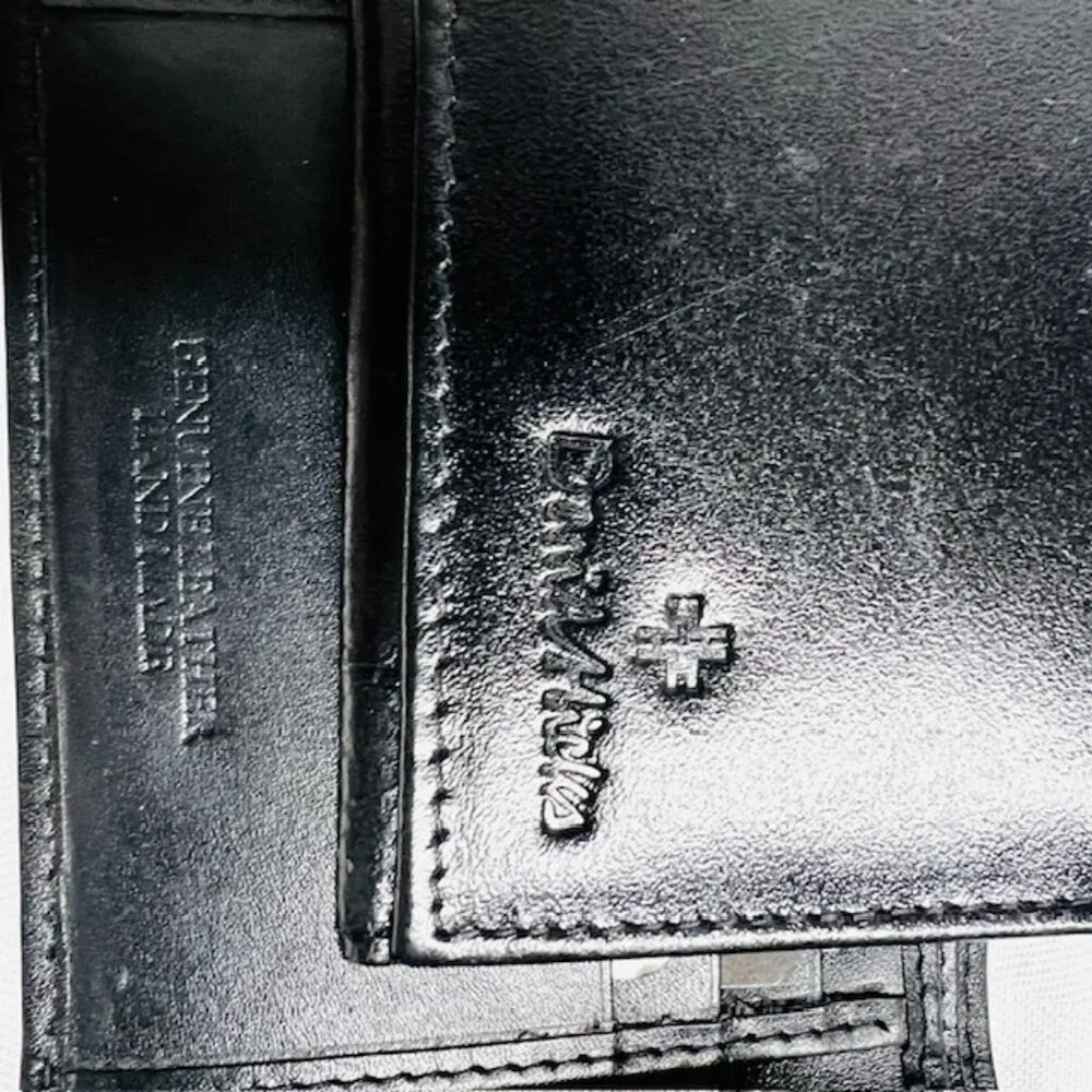 (2)Men/Women Black Leather Convas Bi Fold Wallet DAVID HICKS Long and short